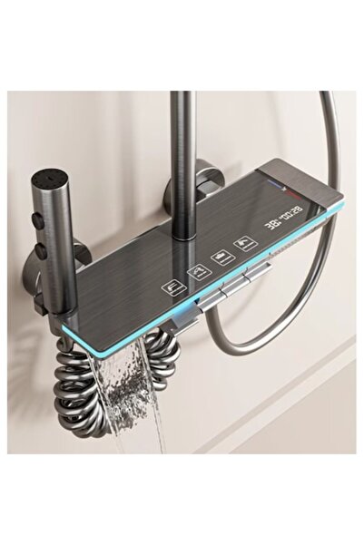 stuffix Coloană de duș inteligentă, 4 funcții, termostat, LED, Grafit, 300x200mm