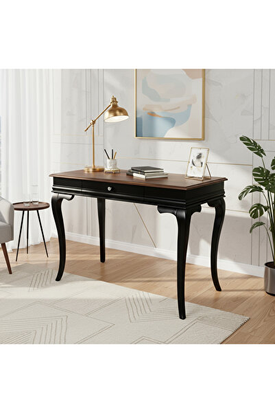 Wooding Mobilya 100 Cm Masif Rustik Siyah Ceviz Çalışma Masası