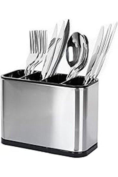Generic Stainless Steel Cutlery Holder - Large 4-Compartment Countertop Organizer (Silver)