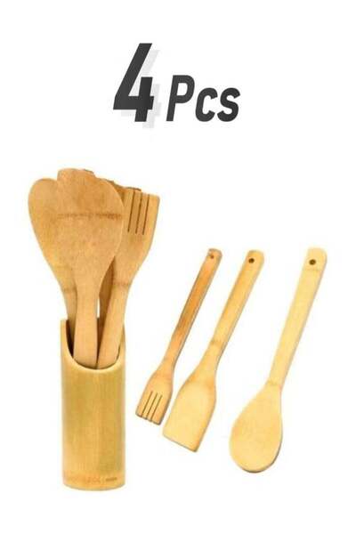 Denx 4-Piece Wooden Spoon Set With Stand Beige