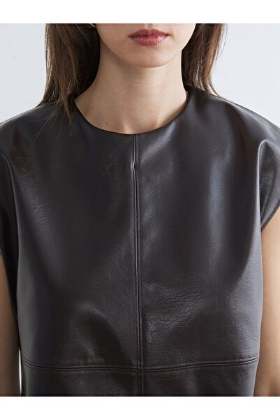 LC Waikiki Lcw Vision Crew Neck Leather-Look Blouse