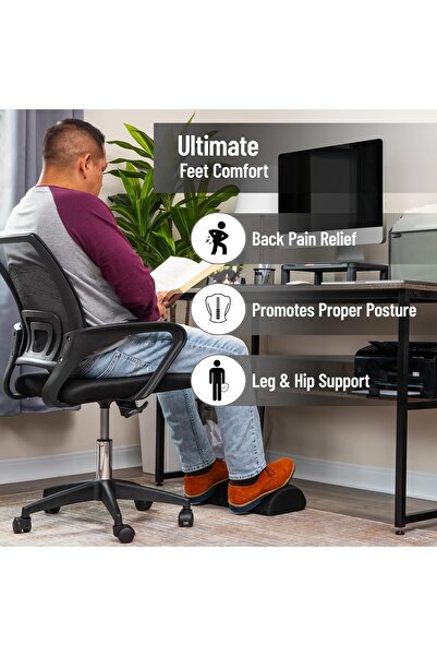 Mind Reader Footrest Cushion, Adjustable Memory Foam Foot/Seat Support, 7.5" x 16.75" x 3.75", Black