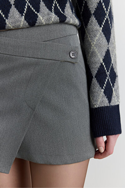 Babushka Gray Double-Breasted Waisted Skirt