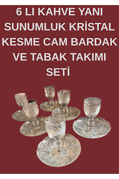 onyyapim 6-Piece Coffee Set, Presentation Set, Crystal Cut Glass Cup and Saucer Set