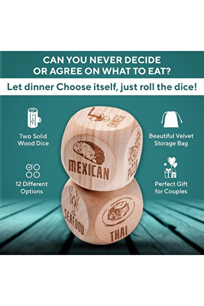 Generic Couples Gift - 2 Engraved Wooden Date Night Dice (Food-Themed)