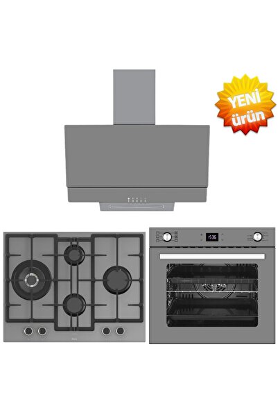 Ferre ve AFM tech Markalı /Grilon Antrasit Ankastre Set ( ED078 -WFA 1'WOK + FM3407 + FM7710 )