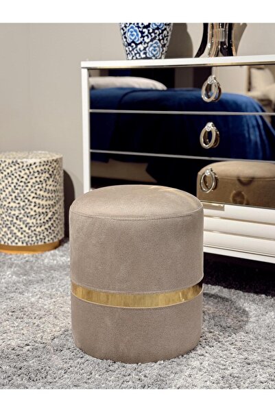 CREARTHOME Dekoratif Gold Detaylı Puf Tabure Makyaj Masası Pufu Bench Krem Ve...