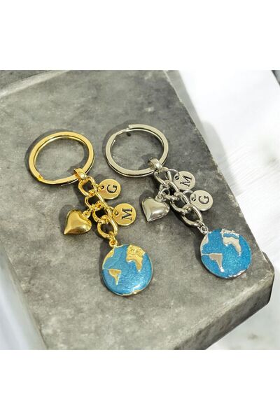 Elvia Atelier Breloc cu două litere World Keychain pentru cupluri (2 bucăți)