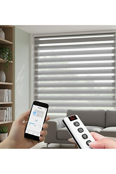 Rovline Akıllı Motorlu Zebra Perde, Zaman Ayarlı, Kumandalı, Telefon Ve Sesle...