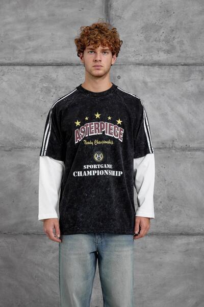 NOMARC Black Asterpiece Printed Oversized Sweatshirt