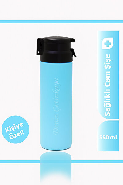 Bymiel 550ml Kilitli Kapak Cam Şişe Kişiye Özel Matara & Suluk