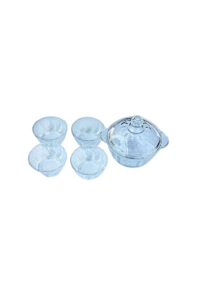 WDA Glass Serving Bowl Set with Lid, Crystal Design, 5 Pieces