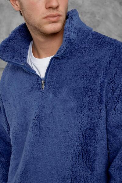 NOMARC SWEATSHIRT DE PLUȘ ALBASTRU LNS CU JUMĂTATE DE FERMUAR