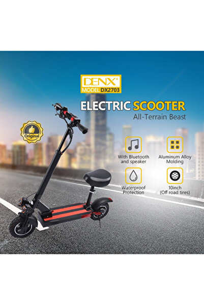 Denx DX2703 500W Electric Scooter with Bluetooth Speaker, Front and Rear Brakes, and LCD Screen