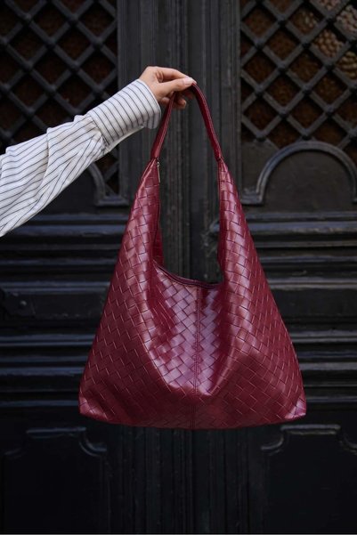 cosybag. Women's Large Size Botte Pattern Shoulder Bag Burgundy Nisan Akyol Bag