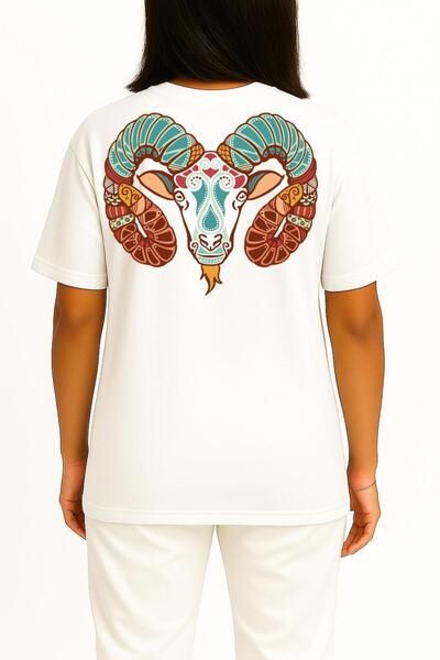 Bahriyeli Collection Oversized Aries Zodiac - Astrology Pocket and Back Design Unisex T-Shirt