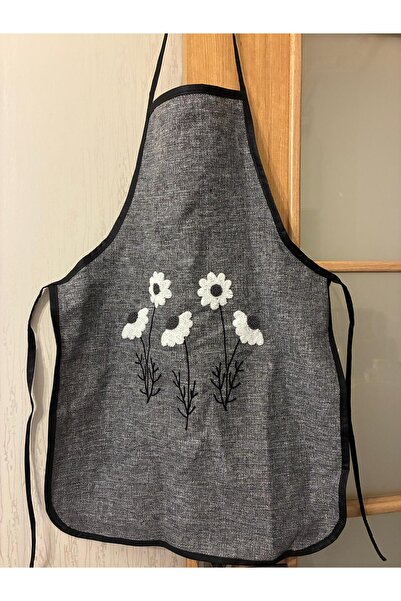 Mustgross Punch Embroidered Linen Kitchen Apron 1 Piece Kitchen Apron with Smoked Daisy