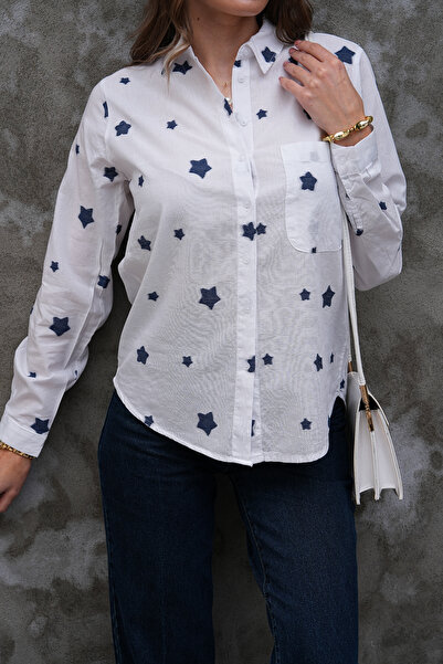 FancyWorld قميص من قماش مطرز بنجوم، 50% قطن و50% فيسكوز