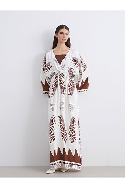 LC Waikiki Lcw Modest Double-Breasted Collar Patterned Dress