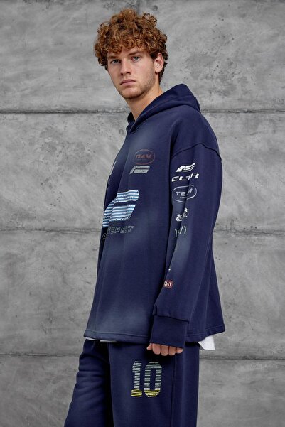 NOMARC Navy blue printed Oversized tracksuit set