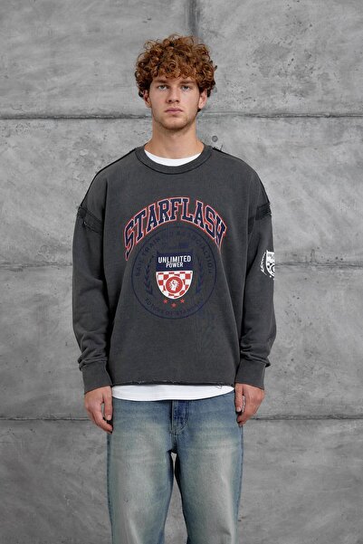 NOMARC FÜME STARFLASH BASKILI DİKİŞ DETAYLI SWEATSHIRT