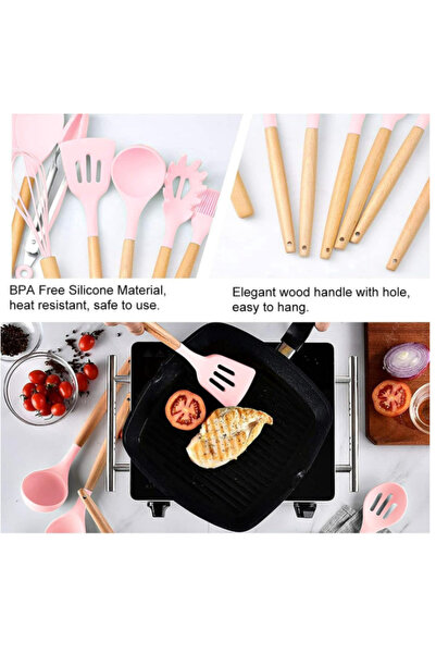 BASE PINK kitchen utensil set 19 pieces food grade silicone knives chopper heat resistant