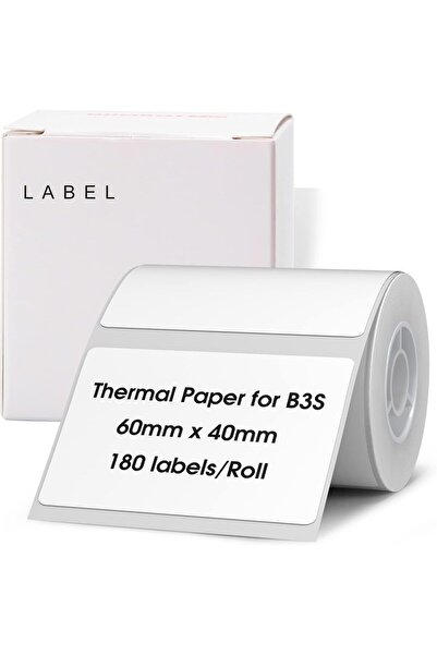 NiiMbot B3S Thermal Printer Labels 60×40 mm (2.36×1.57 in), 1 Roll of 180 Whi...