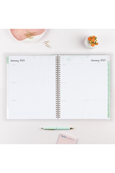 Generic Blue Sky Weekly & Monthly Planner 2024, Jan–Dec, 8.5 x 11 in, Crystal Cover, Wire-Bound, Laurel (1