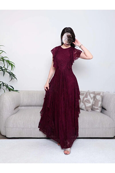 Opera Fashion Soft lace evening dress in burgundy