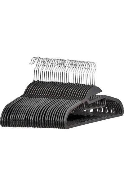 Amazon basics Non-Slip Heavy Duty Plastic Hanger with Rubber and Horizontal Bar, Grey (30-Pack)