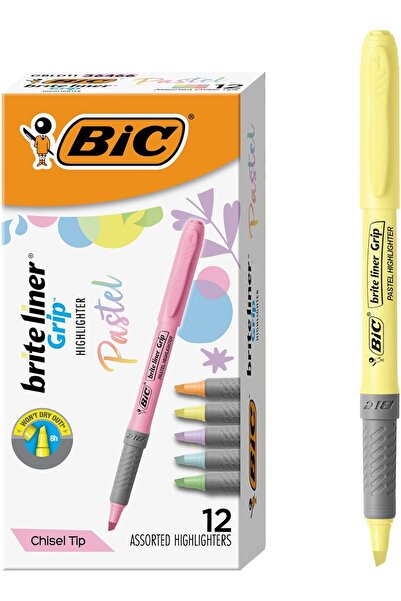 Bic أقلام تمييز باستيل برايت لاينر جريب، ألوان حبر متنوعة، طرف مشطوف - عبوة م...