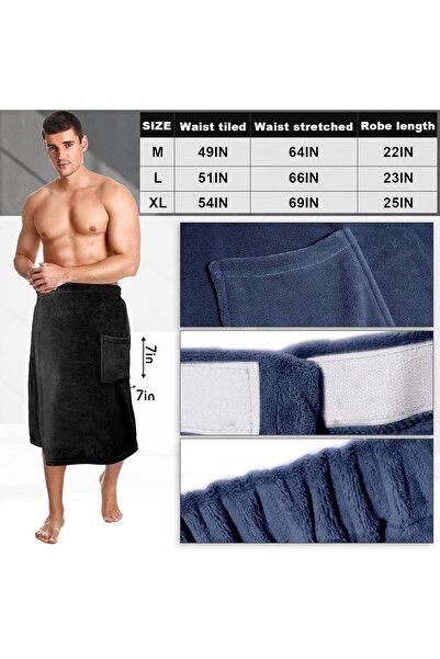 Generic Todomoro Men's Adjustable Wrap Body Towel 2-Pack, Pocket, Navy/Black, XL