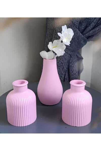 E.M.S AVM Vase Set 3 Pieces Drop Vase & Pampas Vase Pastel Pink Decorative Ob...