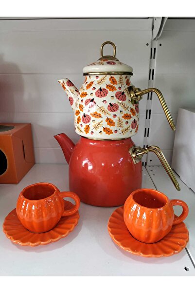 PEKPLUS Pumpkin Pattern Enamel Teapot Set Medium Size