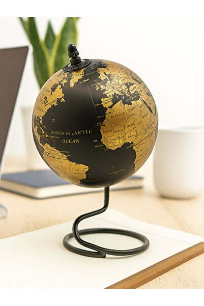moryconcept Magic Revolving Globe – Siyah Gümüş Renkli Metal Standlı Dönen De...
