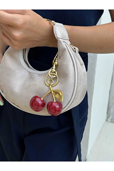 Çanta Trend *** Suede Women's Shoulder Bag with Cherry Charm as a Gift
