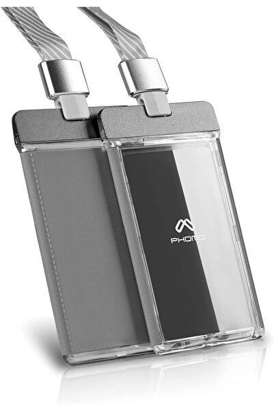 Generic Phomo Aluminum ID Badge Holder with Metal Clip and Nylon Lanyard (Gray, 1 pc)