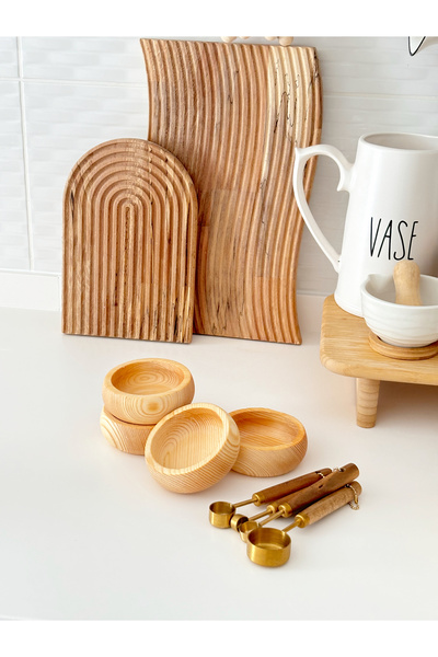 EG75 Set of 4 Stainless Steel Small Measuring Spoons with Wooden Handles