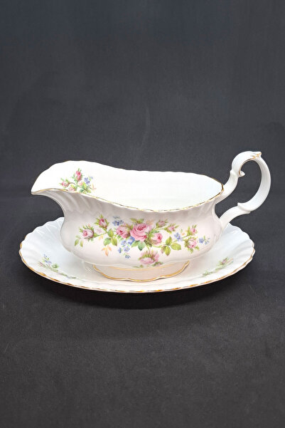 Royal Albert Moss Rose Sauce Boat and Saucer, Antique Porcelain Milk Jug/Sauce Bowl 500 ml
