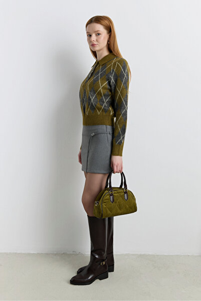 Babushka Gray Belted Mini Shorts Skirt