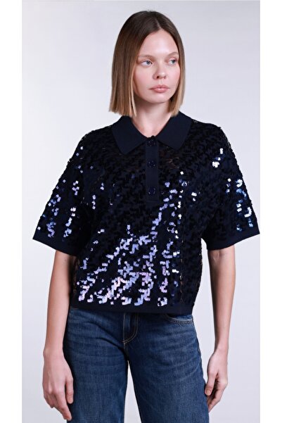 Sempre Polo Neck Sequin Knitted Blouse