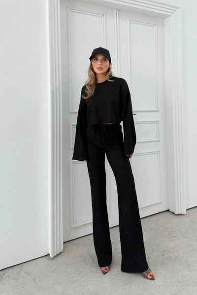 MARTYZ Corded Fabric Spanish Sleeve Loose Blouse and Pants Set