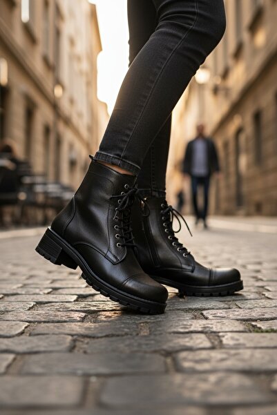 VeliKundura Cizme de damă MODESA din piele naturală, cu fermoar și șireturi, cu talpă din cauciuc