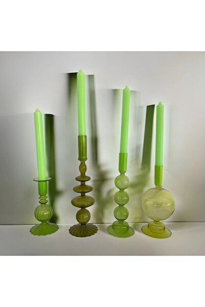 Flippy Set of 4 Table Candles, Odorless & Smokeless, Paraffin, 2.2 x 25 cm, Green