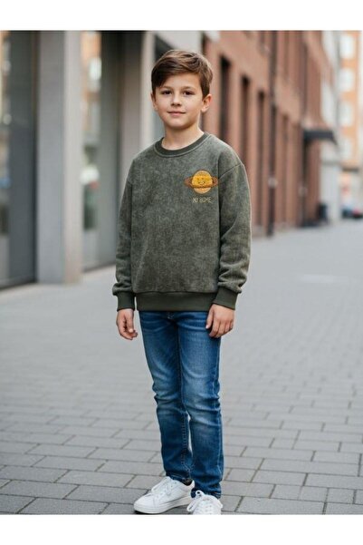 Zekids Boy's Cotton Planet Printed Tie-Dye Sweatshirt