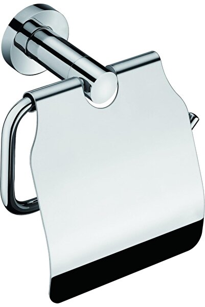 BOLD حامل ورق تواليت سيمفوني مع غطاء - نحاس مطلي بالكروم، تصميم مثبت على الحائط - فضي