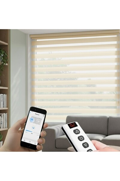Rovline Akıllı Motorlu Zebra Perde, Zaman Ayarlı, Kumandalı, Telefon Ve Sesle...
