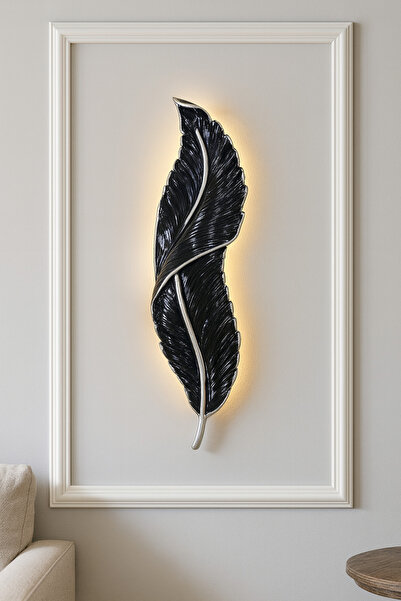 ASZEN Tüy duvar aydınlatma pilli aplik siyah gümüş damarlı ebat (62×18) PİL H...