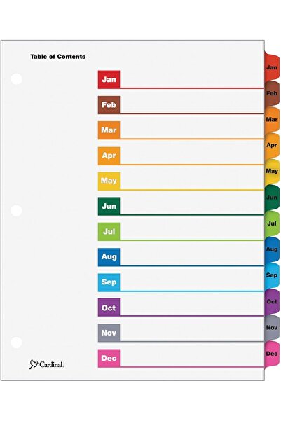 CARDINAL فواصل ملفات يناير-ديسمبر 60318، مقاس حرف، متعدد الألوان