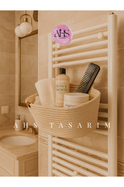 Ahs Tasarım Natural Wicker Hanging Basket – Bathroom & Kitchen Wall and Honeycomb Towel Rack Top Organizer